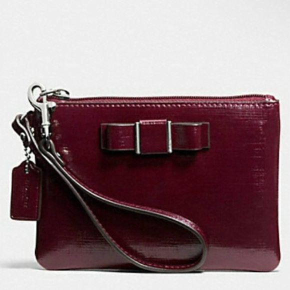 Coach Handbags - Coach Darcy Bow Burgundy Patent Leather Wristlet